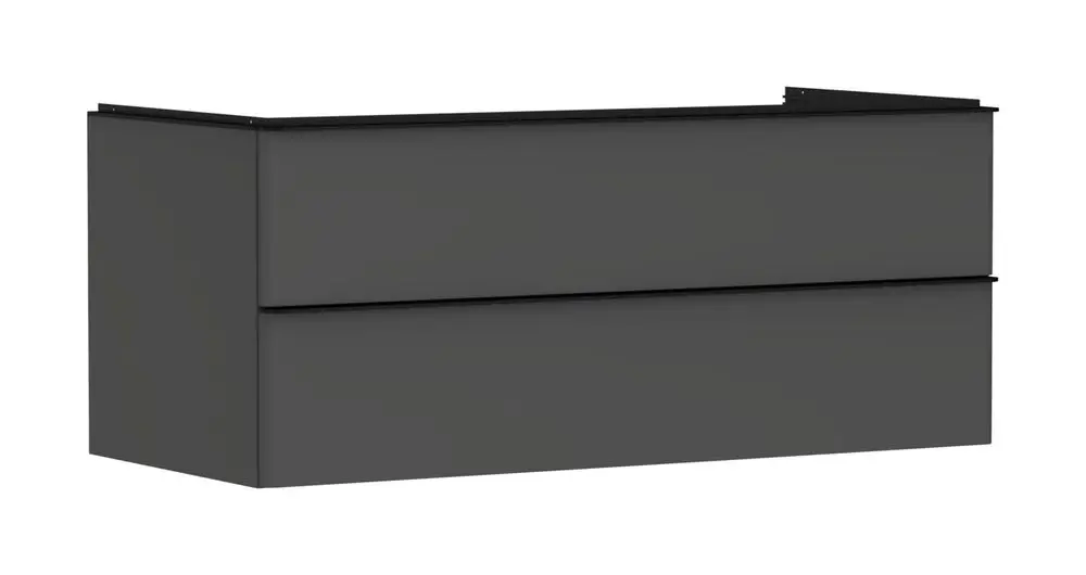 Waschtischunterschrank in Diamantgrau matt von Hansgrohe mit zwei Schubkästen, geeignet für Konsolen-Aufsatzwaschtische.